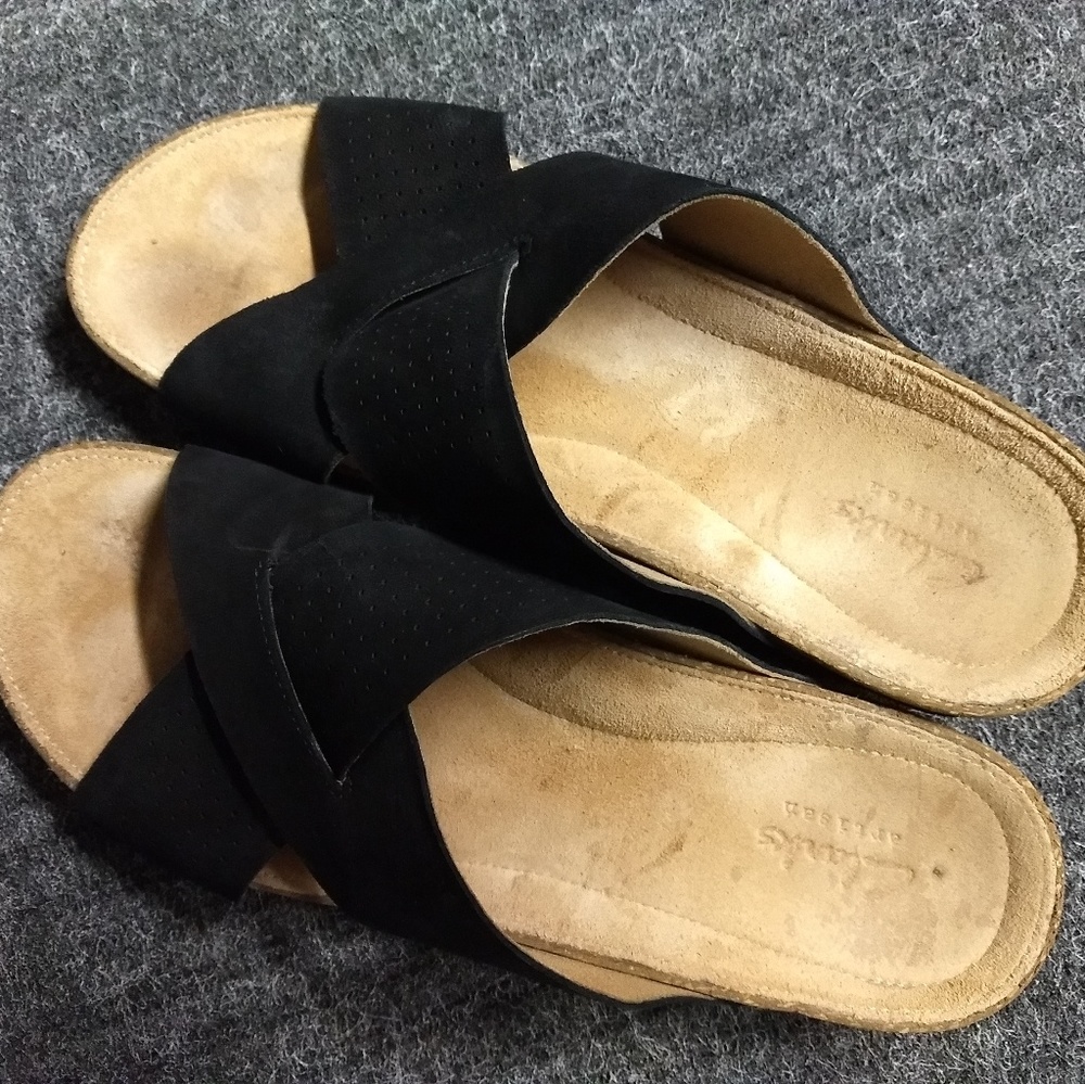 Clark's Artisans Black Sandals Slides Flats